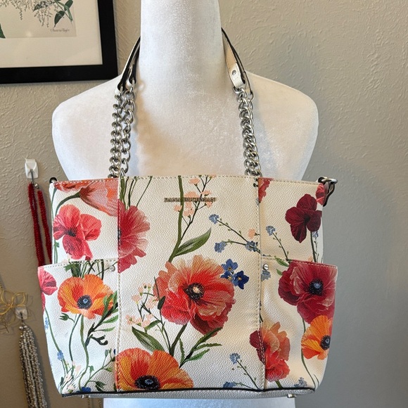 Dana Buchman Poppy Floral Chain Strap Women's 12” Tote Bag - Picture 1 of 11